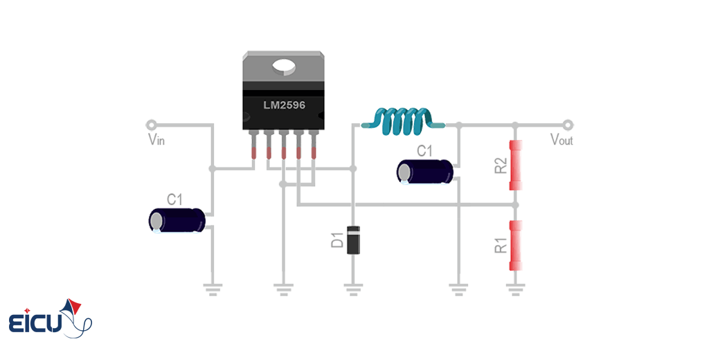 Schematic diagram of LM2596-based DC-DC buck converter