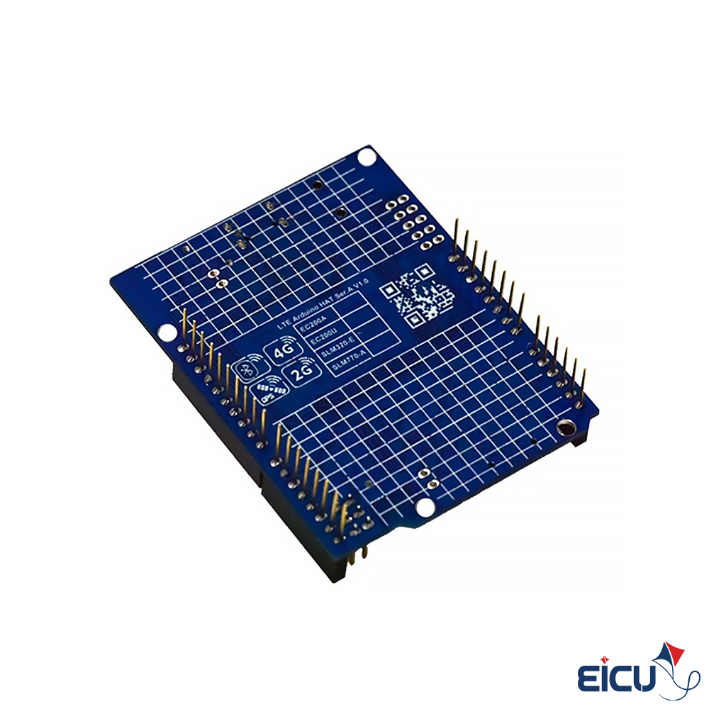 EC25-E Arduino HAT Development Board Supporting LTE Cat 4/GSM/GPRS/GPS/GLONASS/Galileo/QZSS/BeiDou/Bluetooth Rear Side view of EC25-E Arduino HAT Dev Board