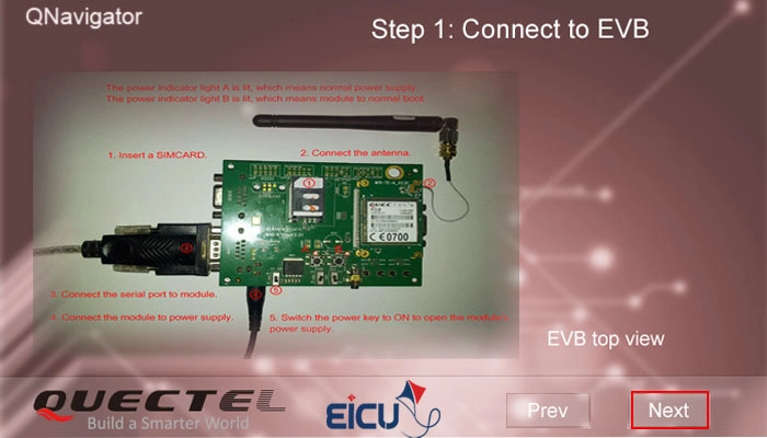 Screenshot of startup screen Connect to EVB