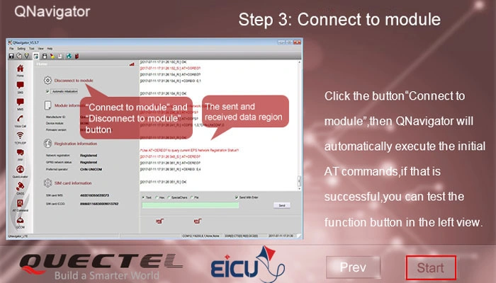 Screenshot of startup screen Connect to module