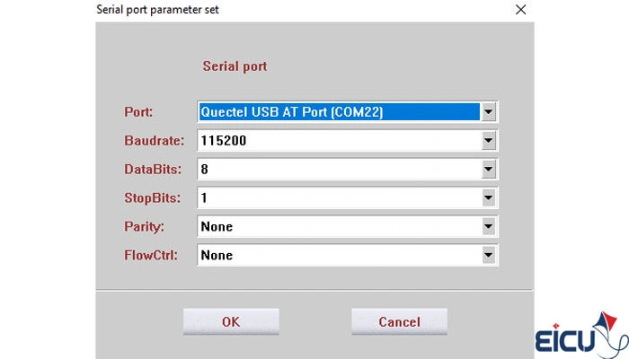 Screenshot of serial port parameter setup dialog