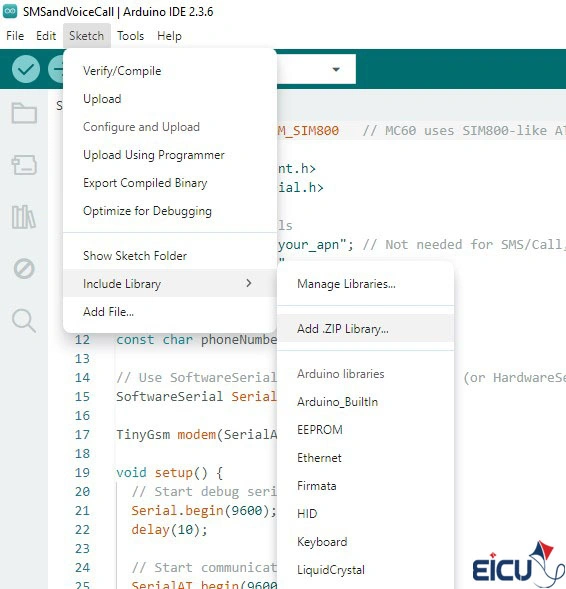 How to add TinyGSM-main.zip library