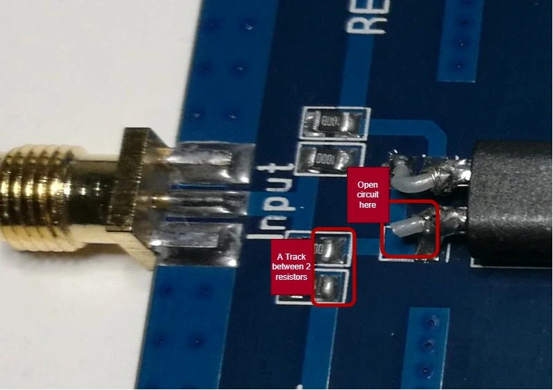 Affordable Antenna Testing with NTW6000 and RF Bridge Close-up of RF bridge board with SMA input connector