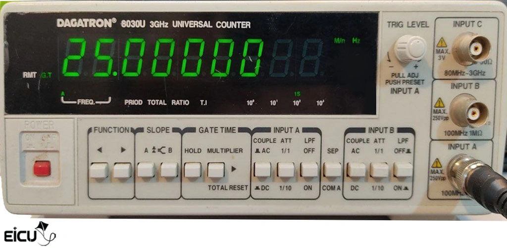 Affordable Antenna Testing with NTW6000 and RF Bridge Front panel of Dagatron 8030U frequency counter
