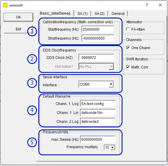 Affordable Antenna Testing with NTW6000 and RF Bridge Screenshot of WinNWT4 software settings tab