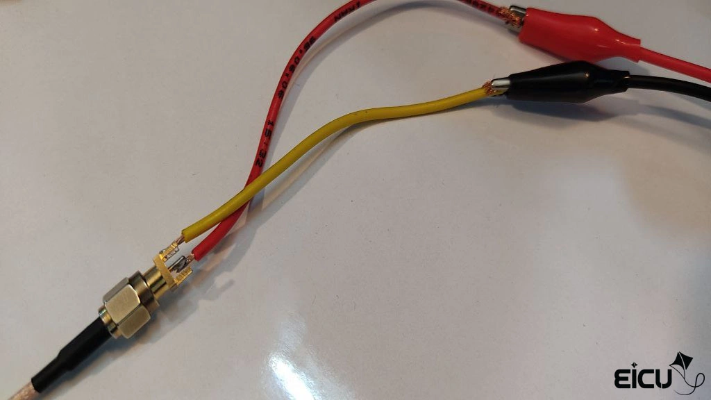 Affordable Antenna Testing with NTW6000 and RF Bridge Close-up of SMA male connector with stripped coaxial cable