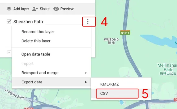 Export CSV Data – Google My Maps Route Layer