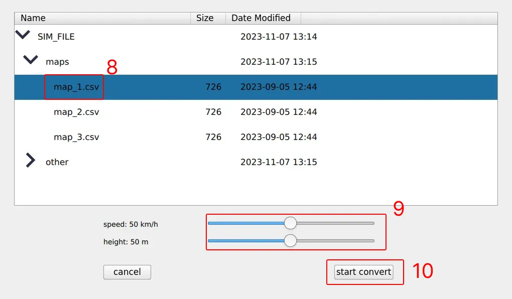 Select CSV Route File – Start Conversion Process