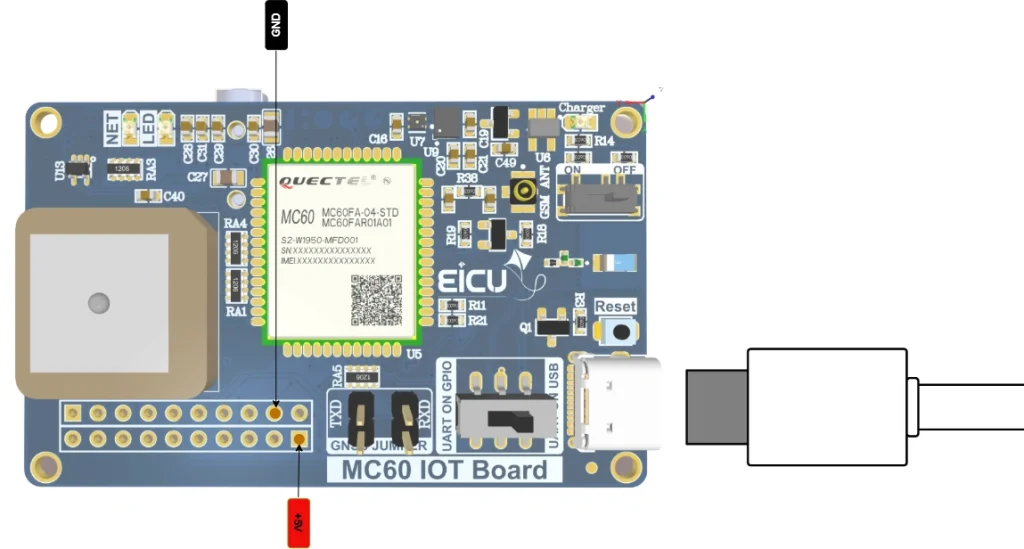 How to connect usb to MC60-IOT Board