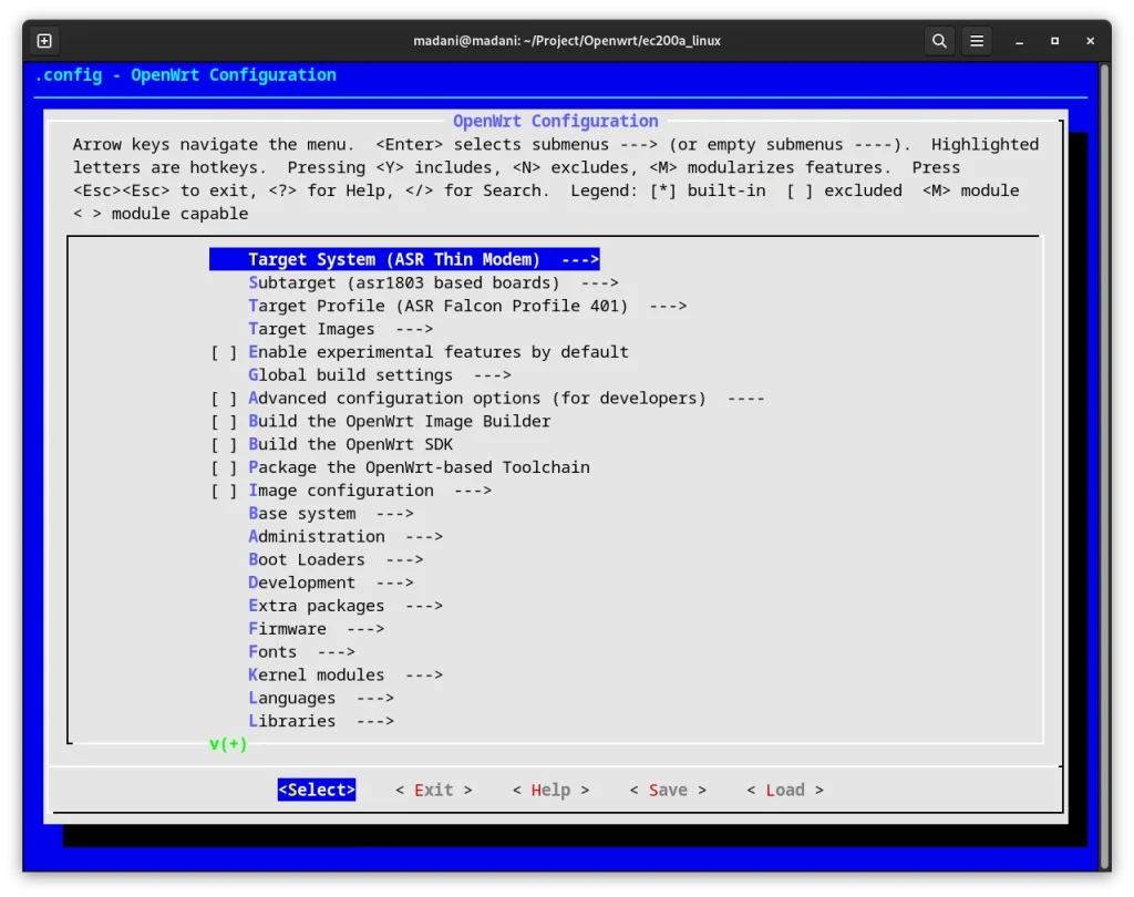 OpenWRT make menuconfig for EiCUT Nexus board