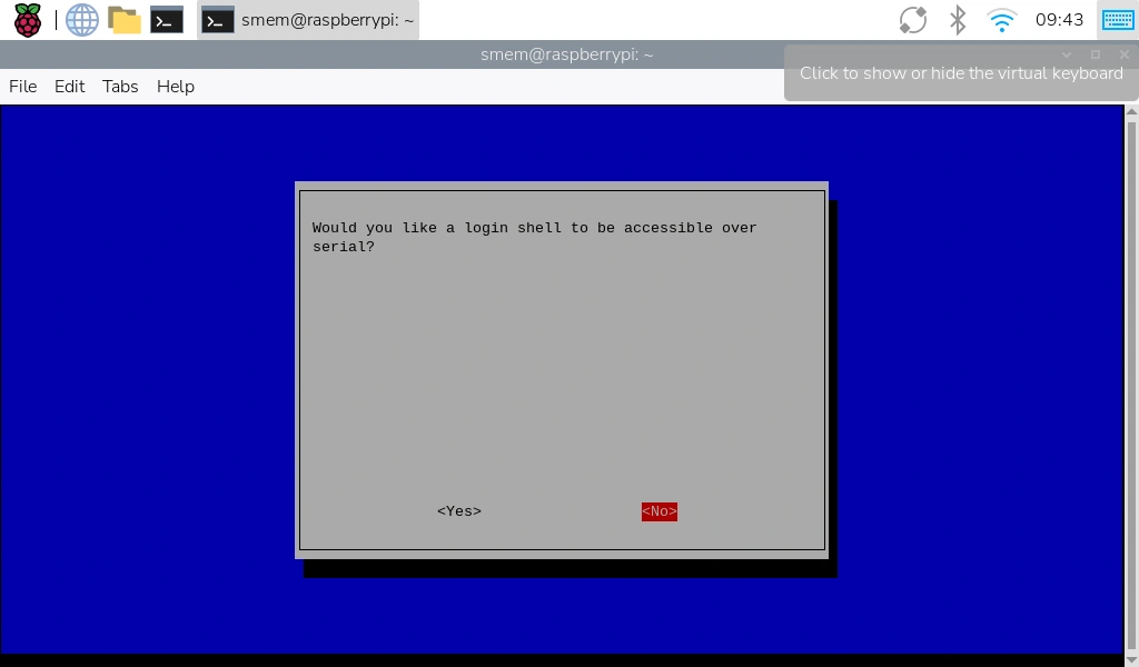 raspi-config serial port setup dialog