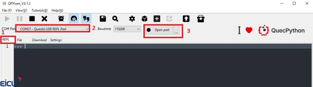 QPYcom Serial Port Connection for Quectel Module