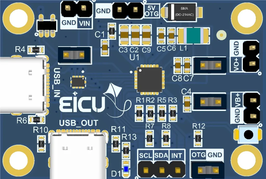 EICUT BQ25895 Evaluation Board – Top Layout and Connections