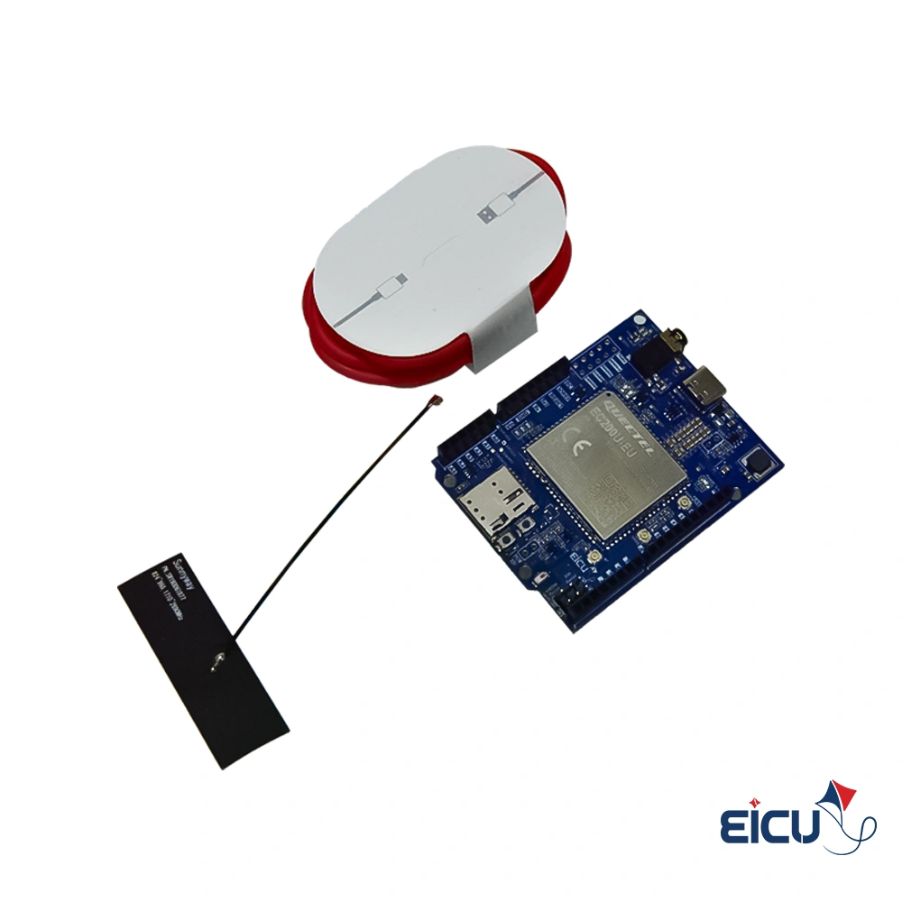 EC200U Arduino Hat Development Board Supporting LTE Cat 1/GSM/GPRS/GPS/GLONASS/Bluetooth Full package contents of Quectel EC200U LTE Cat 1 Arduino HAT including development board, U.FL antennas and USB-C cable.