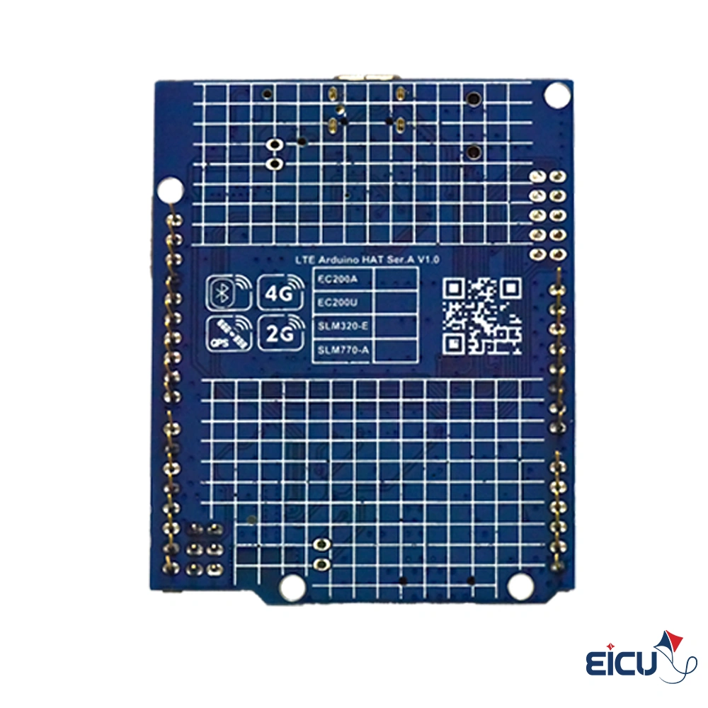 EC25-E Arduino HAT Development Board Supporting LTE Cat 4/GSM/GPRS/GPS/GLONASS/Galileo/QZSS/BeiDou/Bluetooth Rear view of Quectel EC25 4G LTE Arduino development board