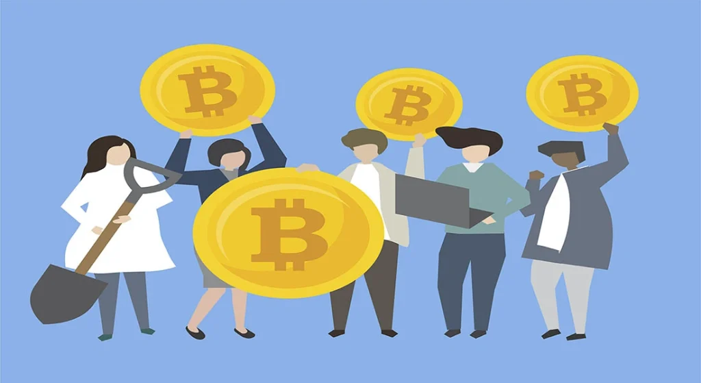 Illustration of symbolizing cryptocurrency mining