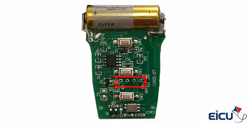 Close-up of hopping remote PCB highlighting