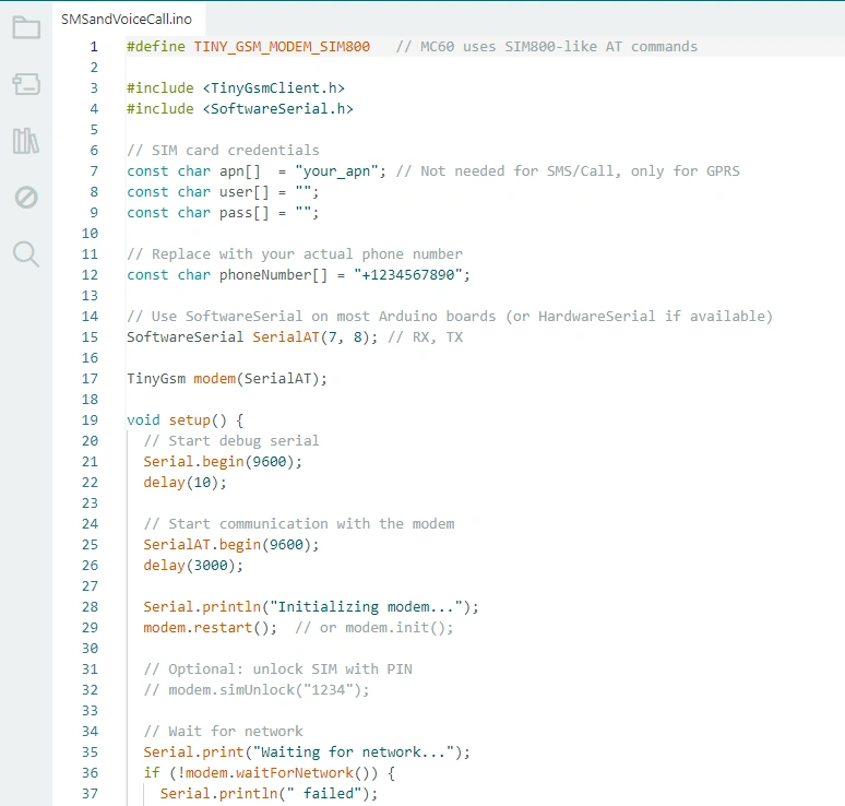 Fully working Arduino sketch for Quectel EC200U LTE Cat 1 HAT – sends SMS and makes voice call using TinyGSM + SoftwareSerial on pins 7 & 8 at 115200 baud