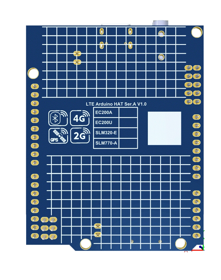 Top PCB silkscreen of Quectel EC200U LTE Cat 1 Arduino HAT (Ser.A V1.0)