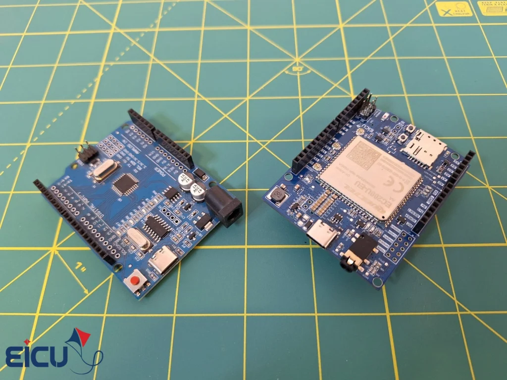 Quectel EC200U Arduino HAT placed side-by-side with Arduino UNO 