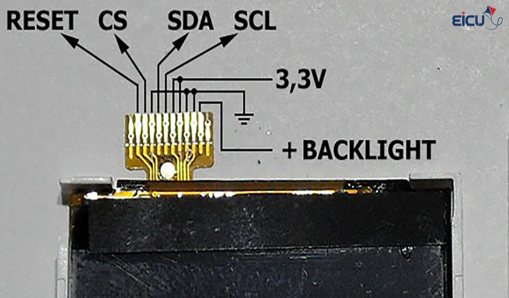 Setting up Nokia 1661 Graphic LCD Close-up of TFT display flexible cable with labeled pins