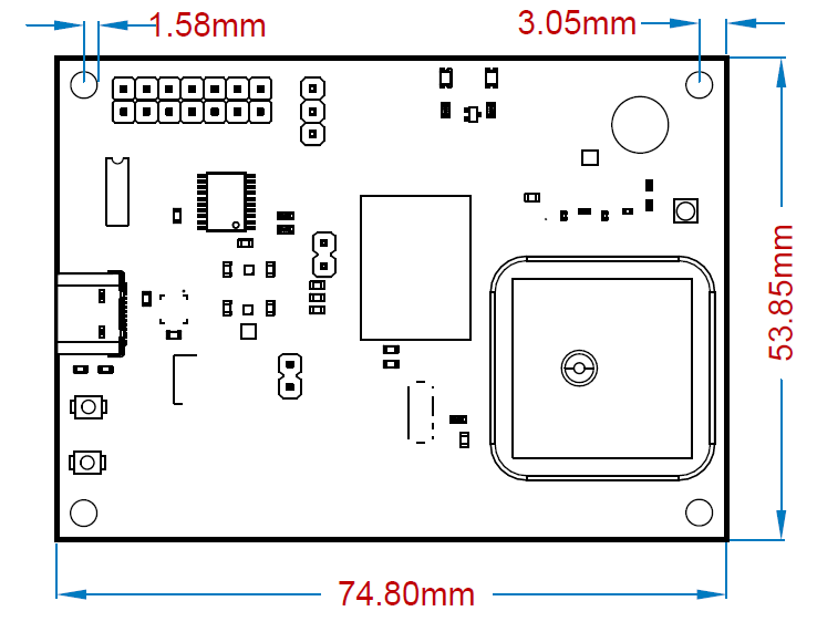 Dimensions of GNSS Evaluation Board Series B