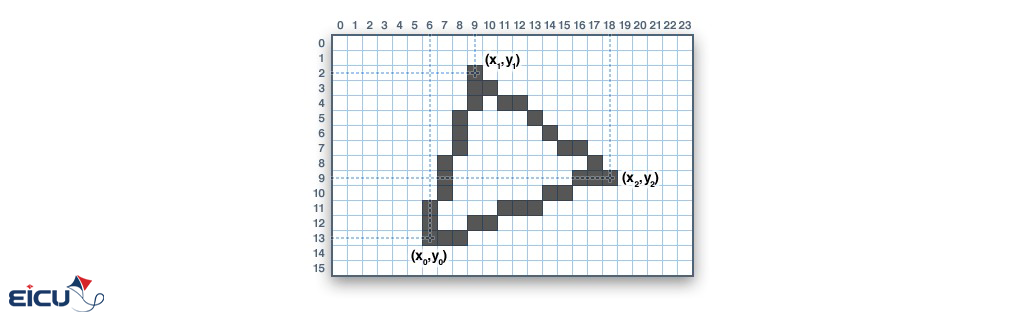 Grid diagram showing a filled triangle