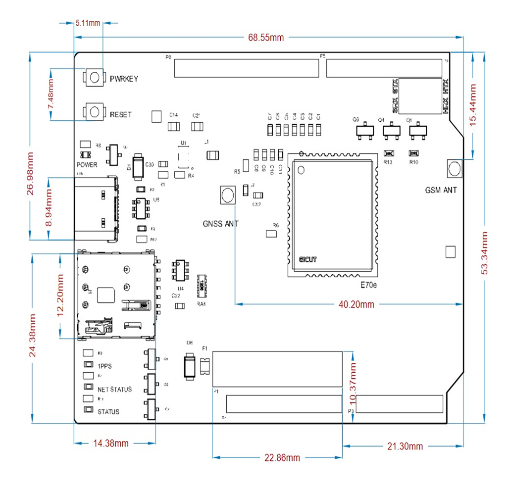 E70x UNO Header mechanical Dimensions