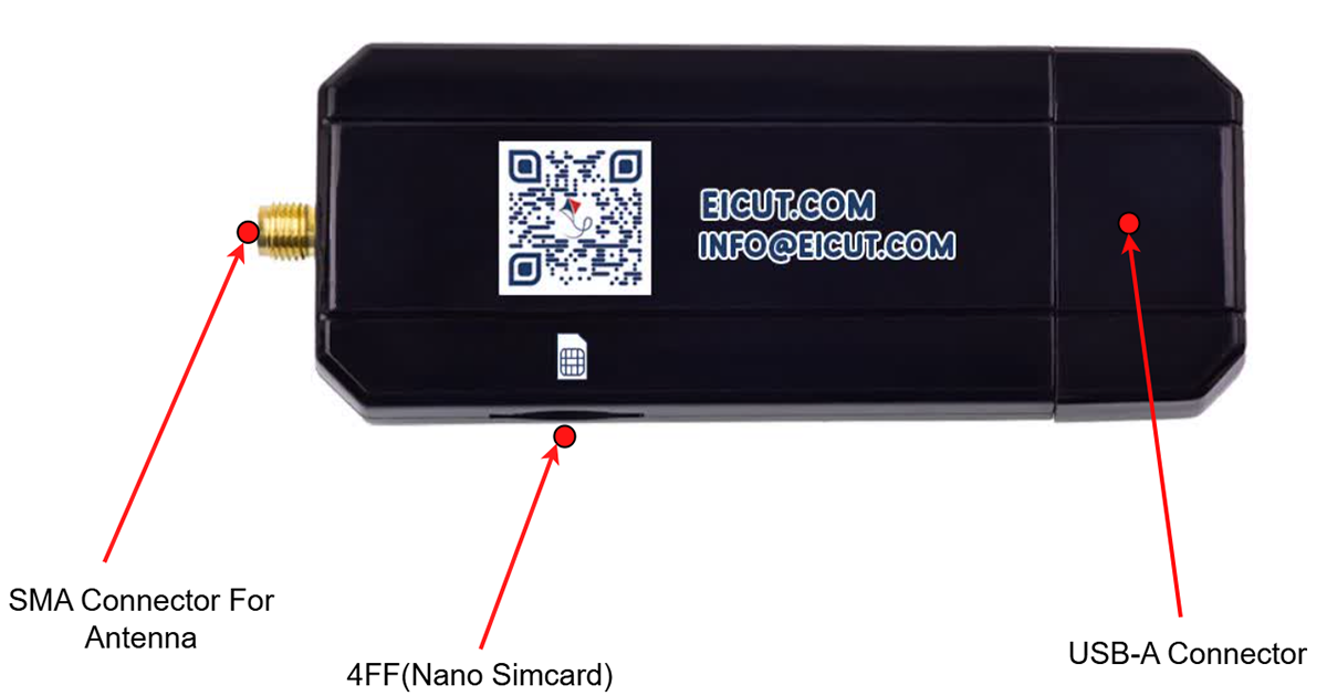 USB-4G Only Dongle with SMA antenna and nano SIM slot
