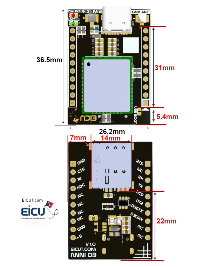 Dimensions of E70G Mini DB